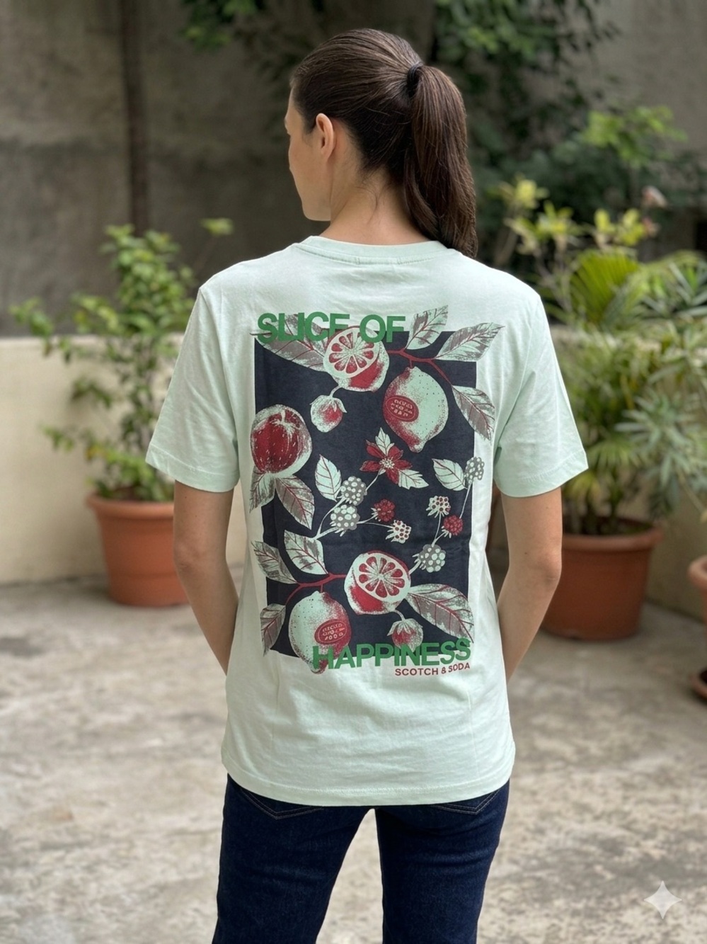 Scotch & Soda - Mint Green Tee with Red & Black Fruit Graphic